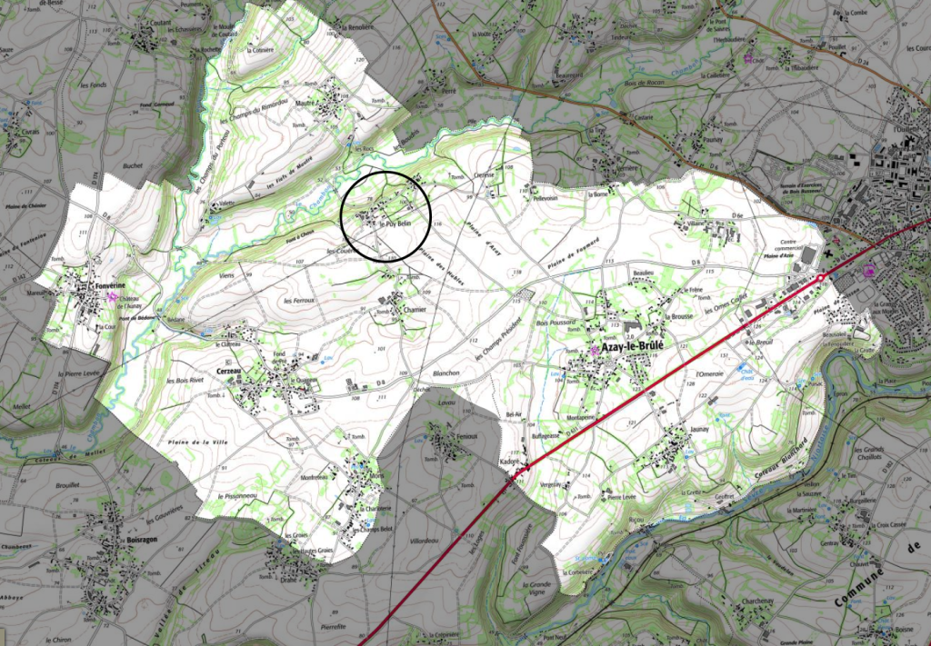 Carte de situation du village de Puyblain sur la commune d'Azay-le-Brûlé © Institut national de l’information géographique et forestière